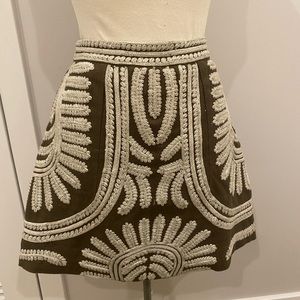 Intricate Embroidered Olive mini skirt